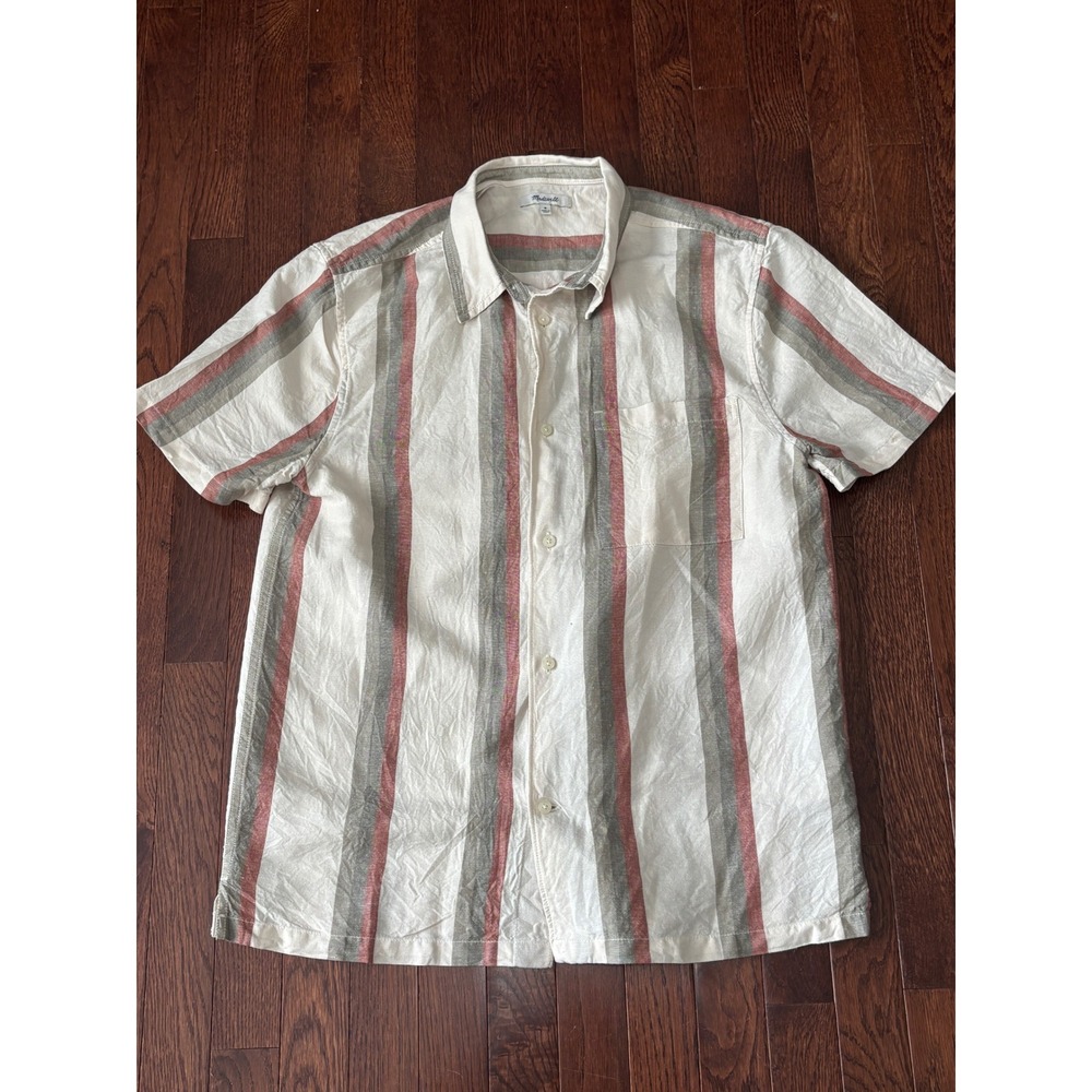 Madewell Mens Short Sleeve Striped Button Down linen blend Size M